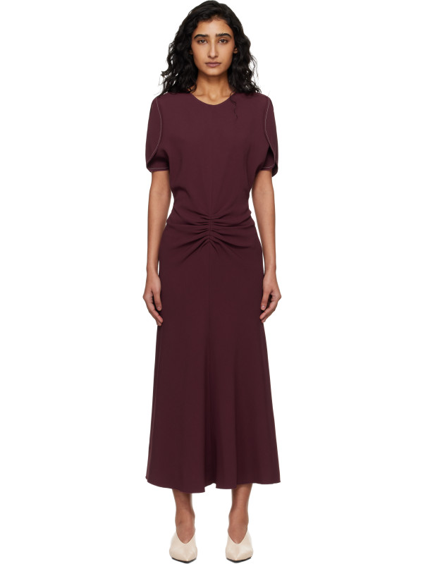 Victoria Beckham Burgundy Bela Midi Dress