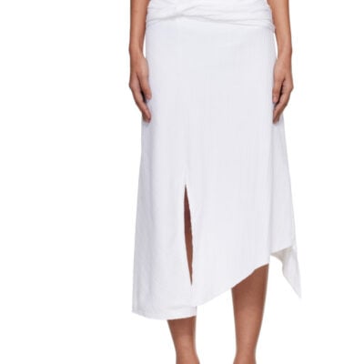 Victoria Beckham White Twist Detail Midi Skirt