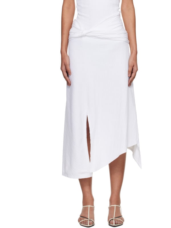 Victoria Beckham White Twist Detail Midi Skirt