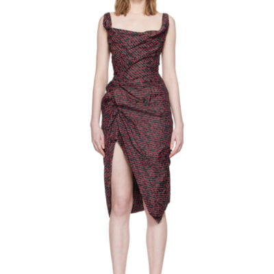 Vivienne Westwood Black & Red Sleeveless Side Panther Midi Dress