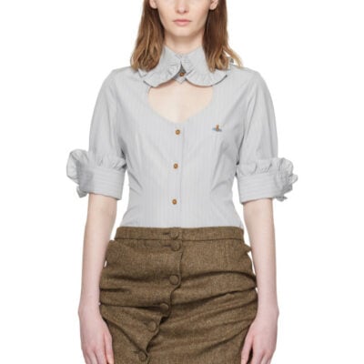 Vivienne Westwood Gray Pinstripe Shirting S/S Toulouse Frill Shirt