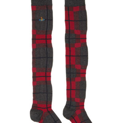 Vivienne Westwood Gray & Red Locharron Over The Knee Socks