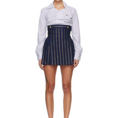 Vivienne Westwood Navy Gilded Stripe Linen High Waisted Kilt Miniskirt