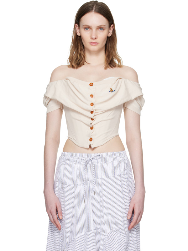 Vivienne Westwood Off-White Short Sleeve Bea Corset Cardigan Blouse