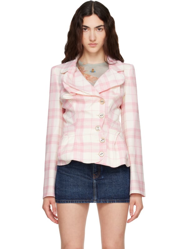 Vivienne Westwood Pink & Off-White Drunken Tailored Blazer