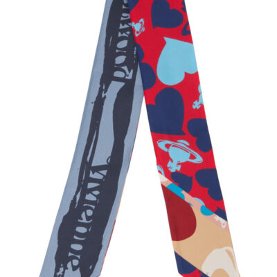 Vivienne Westwood Red & Blue Hearts & Orbs Twilly Skinny Scarf