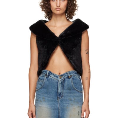 We11Done Black Cropped Faux-Fur Vest