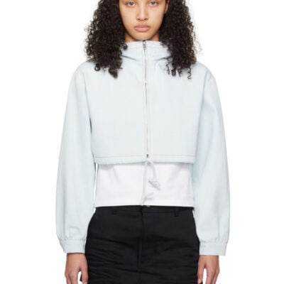 We11Done Blue Cropped Denim Hoodie