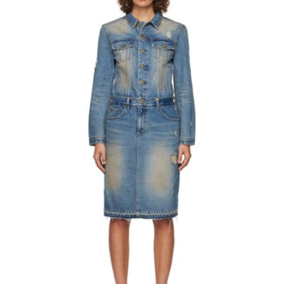 We11Done Blue Washed Denim Midi Dress