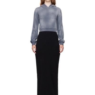 We11Done Gray & Black Layered Hoodie Maxi Dress