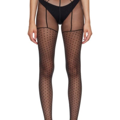 Wolford Black Dotted Garter Belt Tights