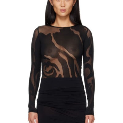 Wolford Black Rose Shadow String Bodysuit