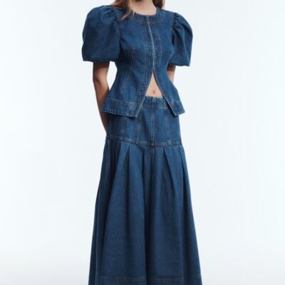 Aje Viva Puff Sleeve Denim Top - Image 1