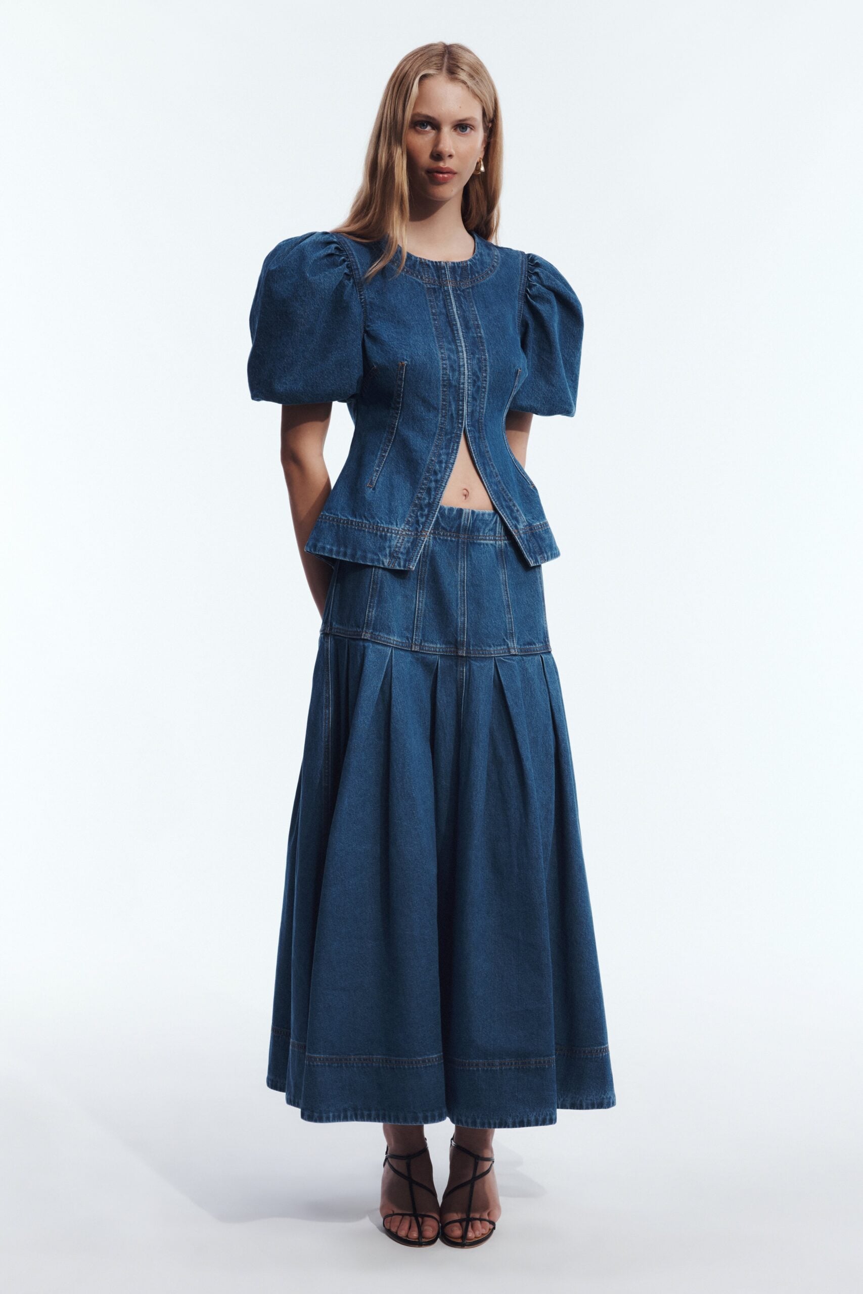 Aje Viva Puff Sleeve Denim Top - Image 1