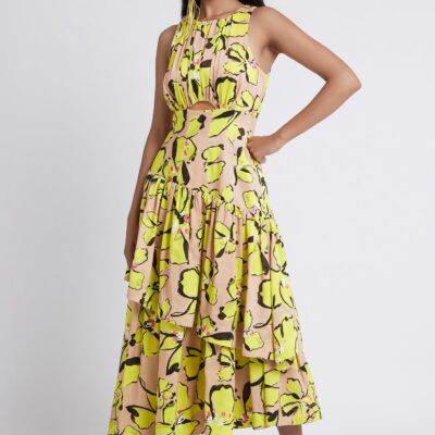 Aje Pelicano Citrus Bloom Racer Asymmetric Tiered Dress - Image 1