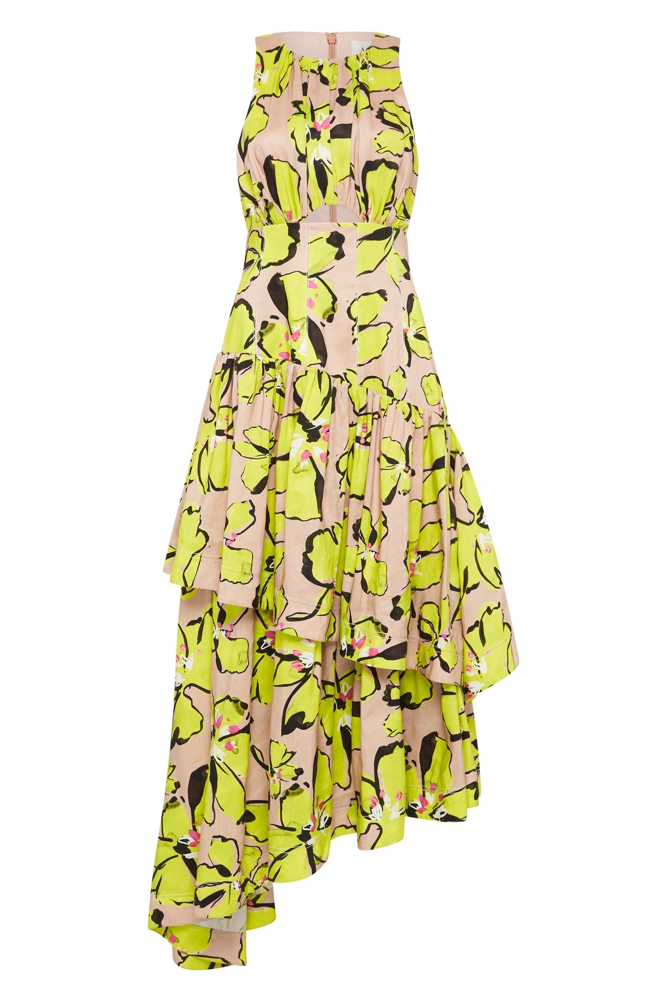 MNAJE041026180236153_2 Aje Pelicano Citrus Bloom Racer Asymmetric Tiered Dress - Image 2