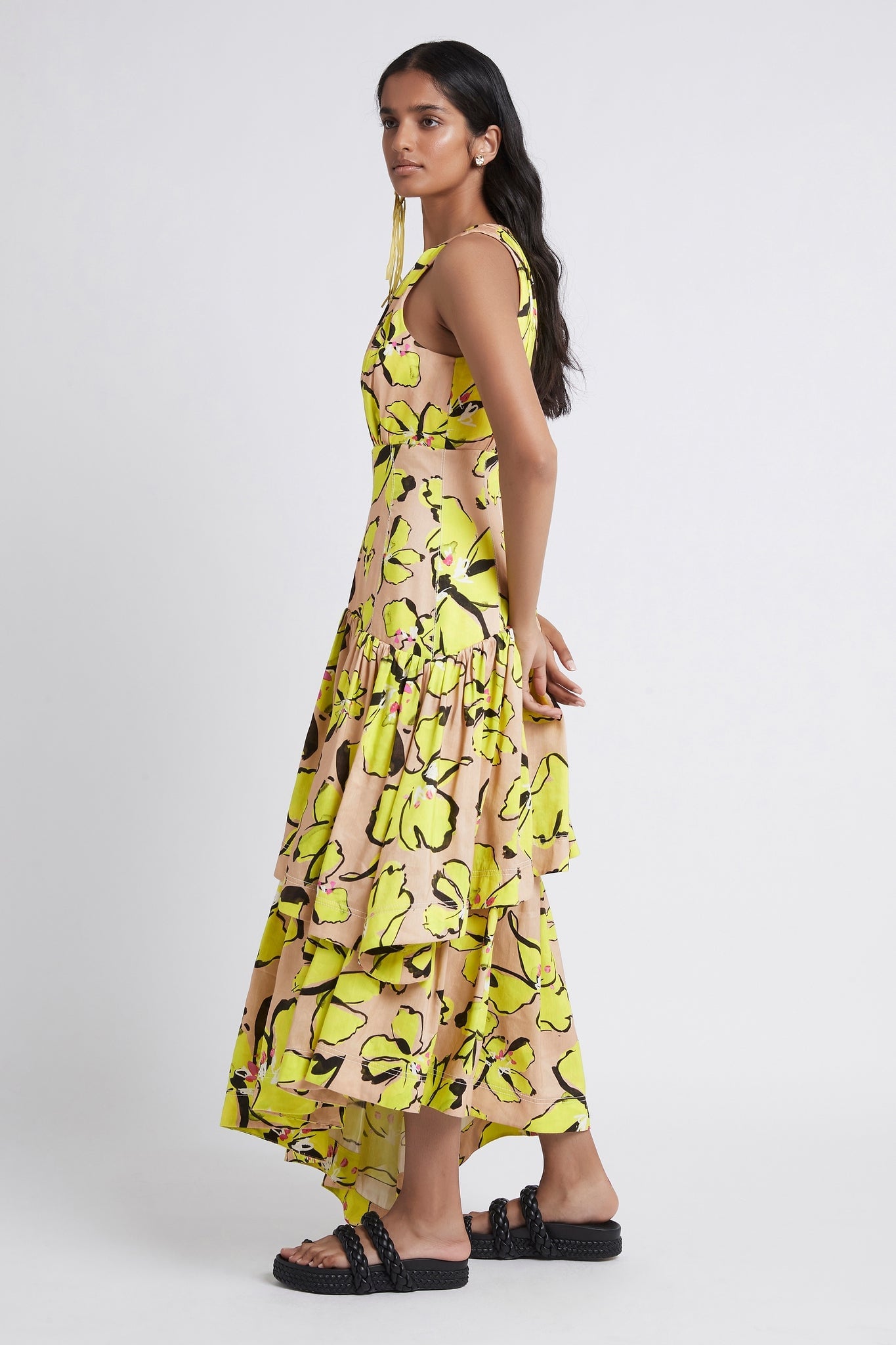 MNAJE041026180236153_3 Aje Pelicano Citrus Bloom Racer Asymmetric Tiered Dress - Image 3