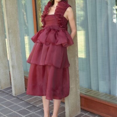 Aje Asra Pleated Frill Midi Dress - Image 1