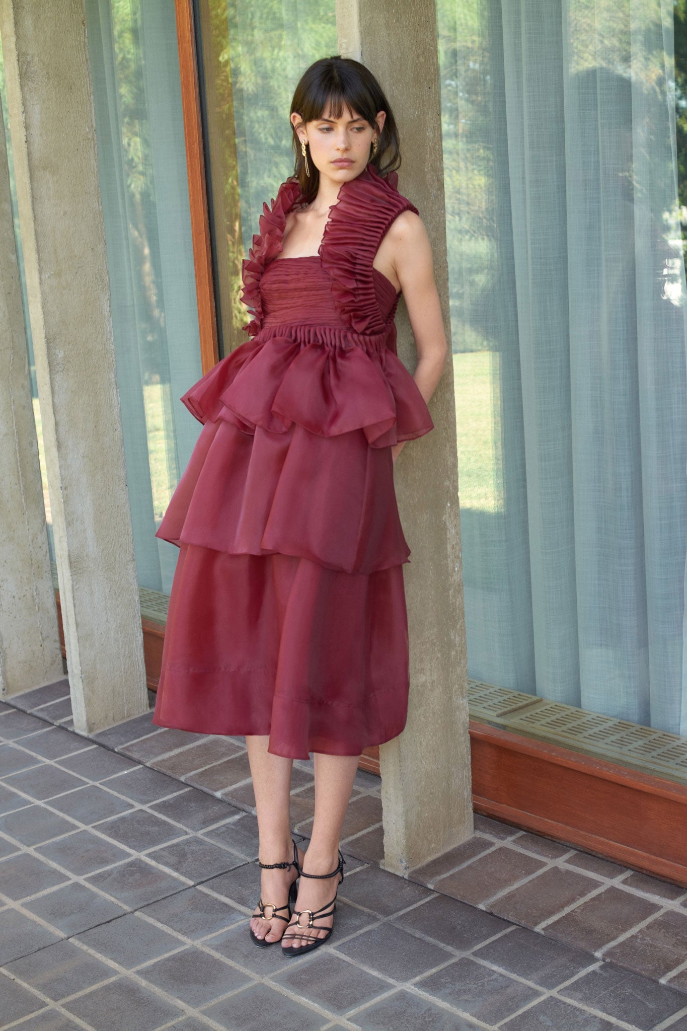 Aje Asra Pleated Frill Midi Dress - Image 1