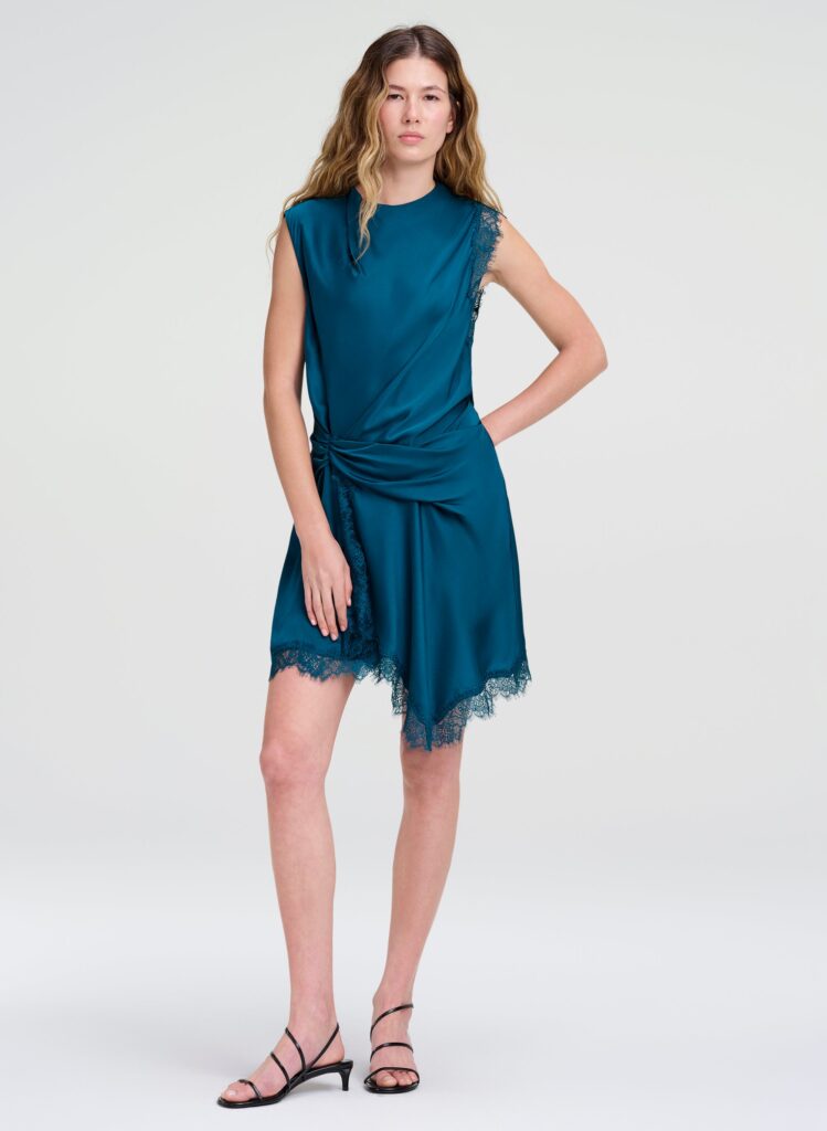 A.L.C. Dion Satin and Lace Mini Dress - Image 1