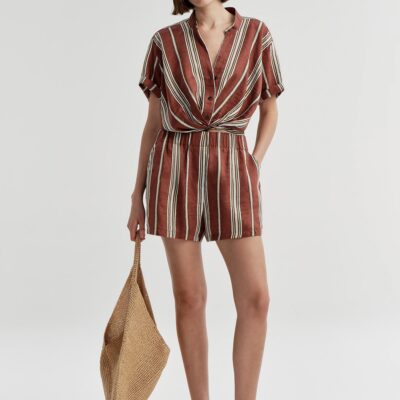 A.L.C. Casey Striped Linen Short - Image 1