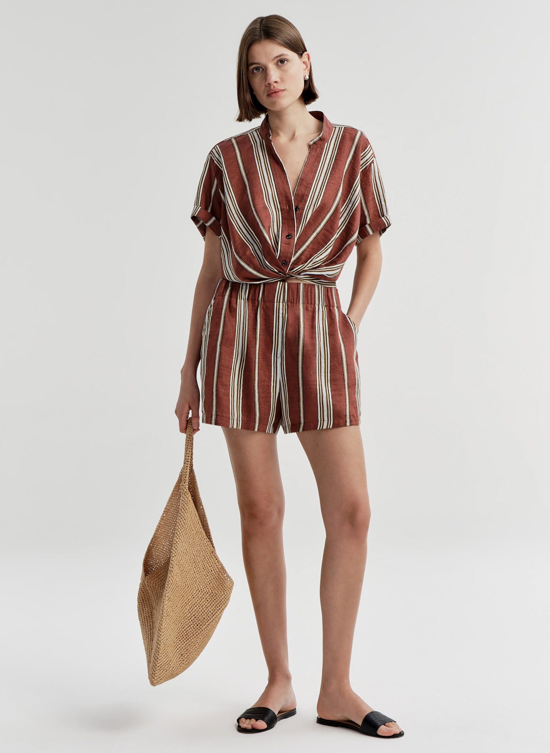 A.L.C. Casey Striped Linen Short - Image 1
