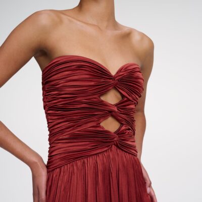 A.L.C. Brynn Strapless Pleated Satin Maxi Dress - Image 2