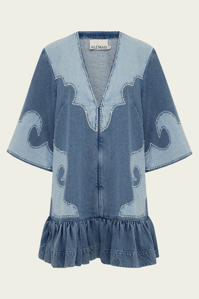 Alemais Jesse Denim Applique Mini Dress - Image 1