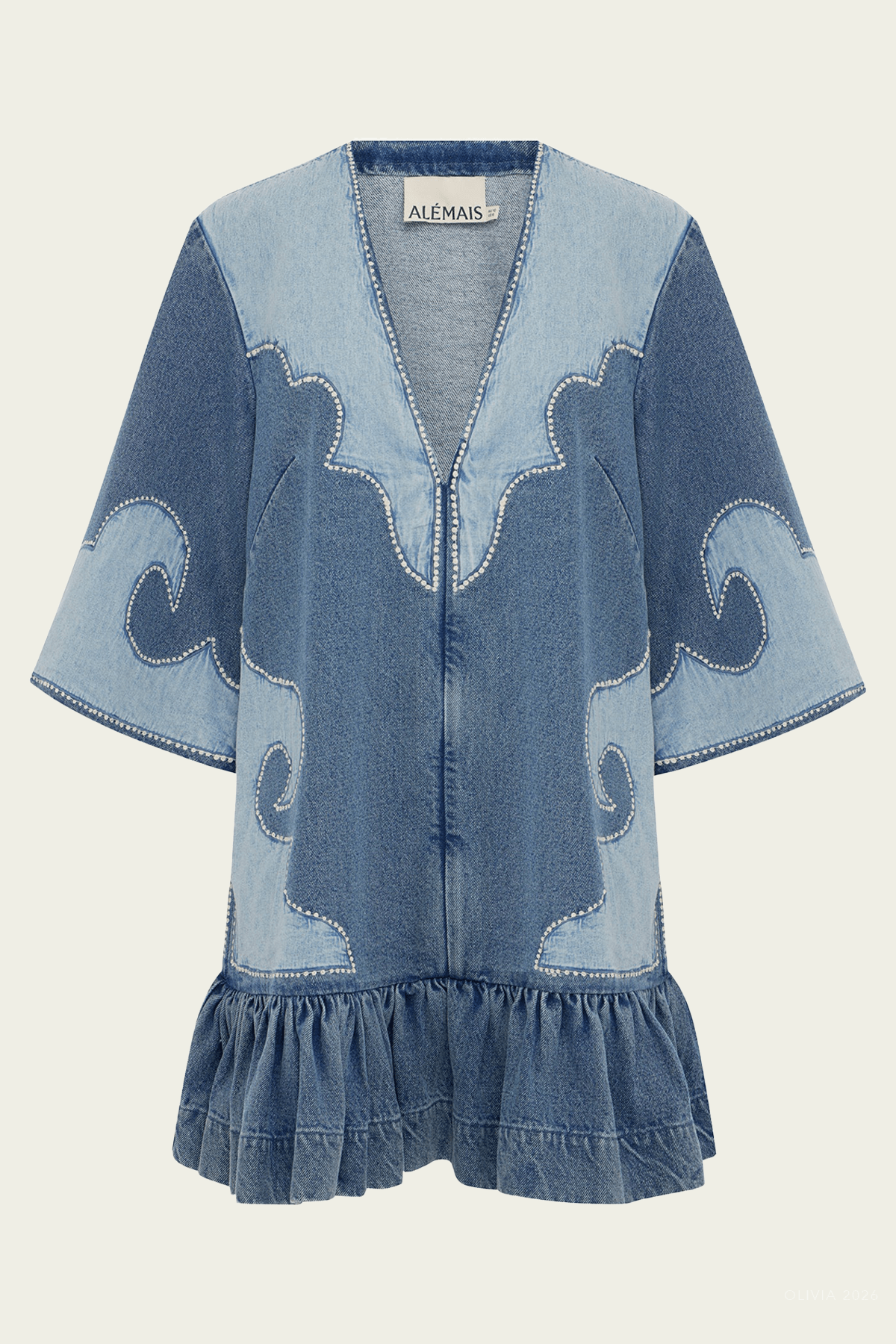 Alemais Jesse Denim Applique Mini Dress - Image 1