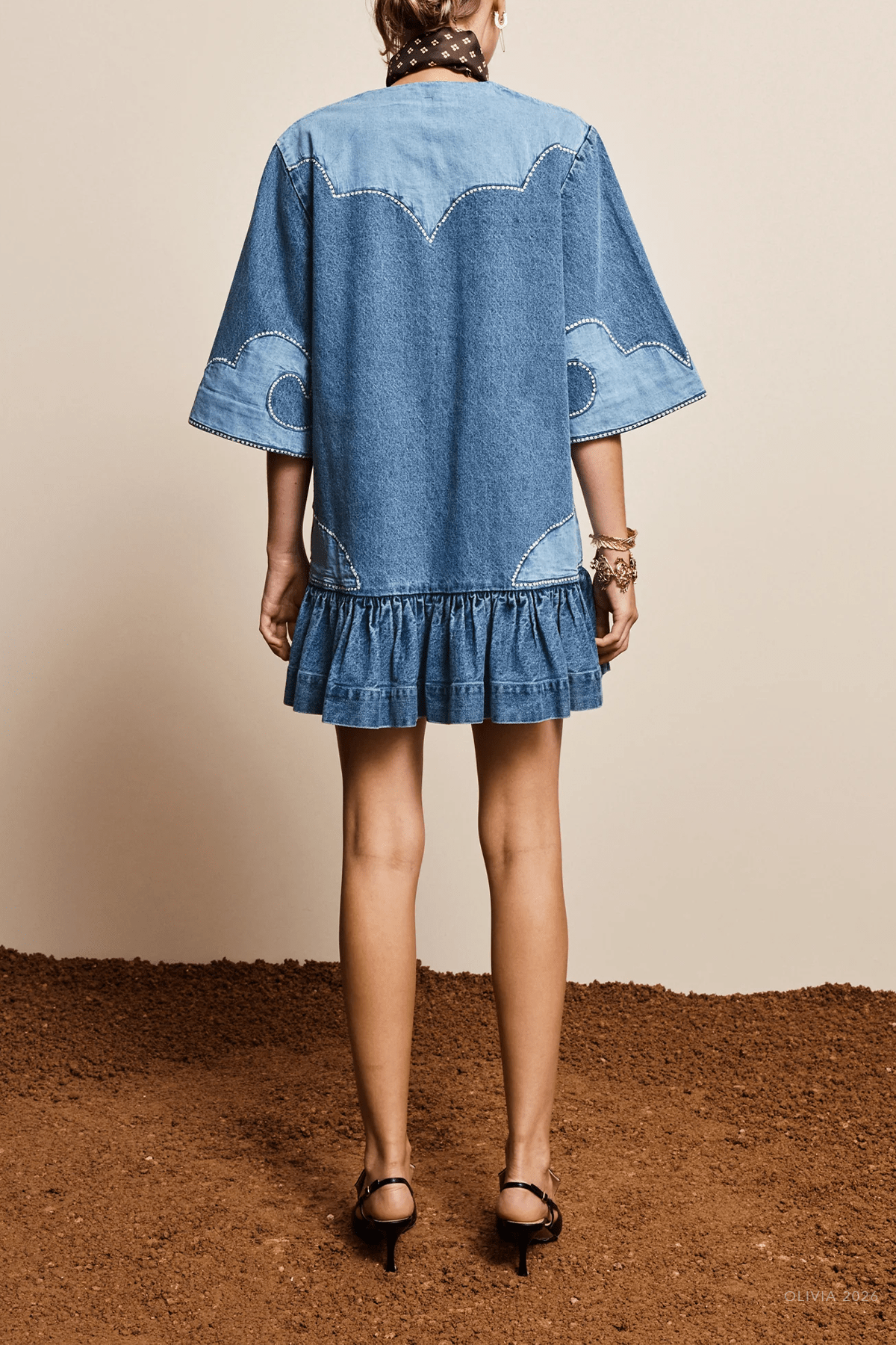 Alemais Jesse Denim Applique Mini Dress - Image 3