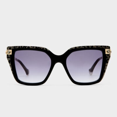 CAMILLA Here Comes Trouble Sunglasses Black / Gold Leopard Glitter - Image 1
