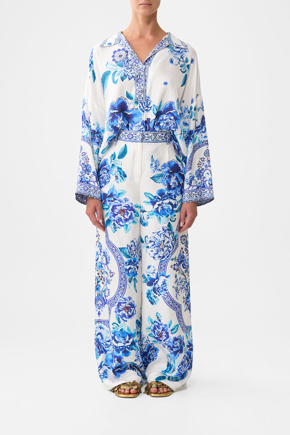 CAMILLA Wide Leg Waisted Pant A Ceramic Garden - Image 1