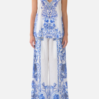 CAMILLA Wide Leg Trouser With Front Pockets Ceramic Panoramic - Image 1