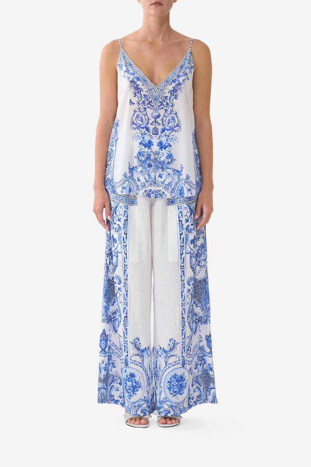 CAMILLA Wide Leg Trouser With Front Pockets Ceramic Panoramic - Image 1
