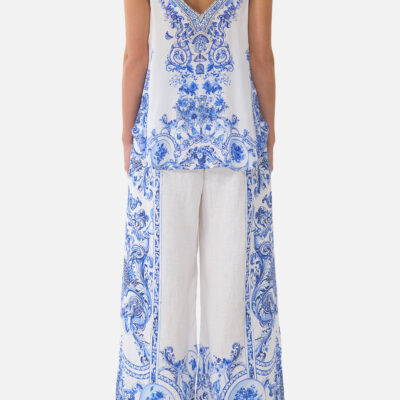 CAMILLA Wide Leg Trouser With Front Pockets Ceramic Panoramic - Image 2