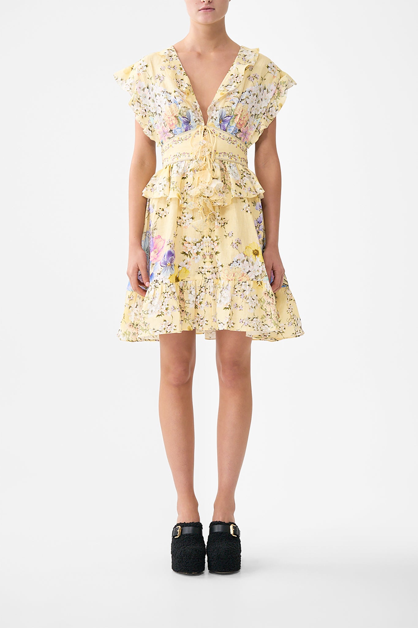 CAMILLA Waisted Short Dress With Ruffle Details Darling Buds - Image 1