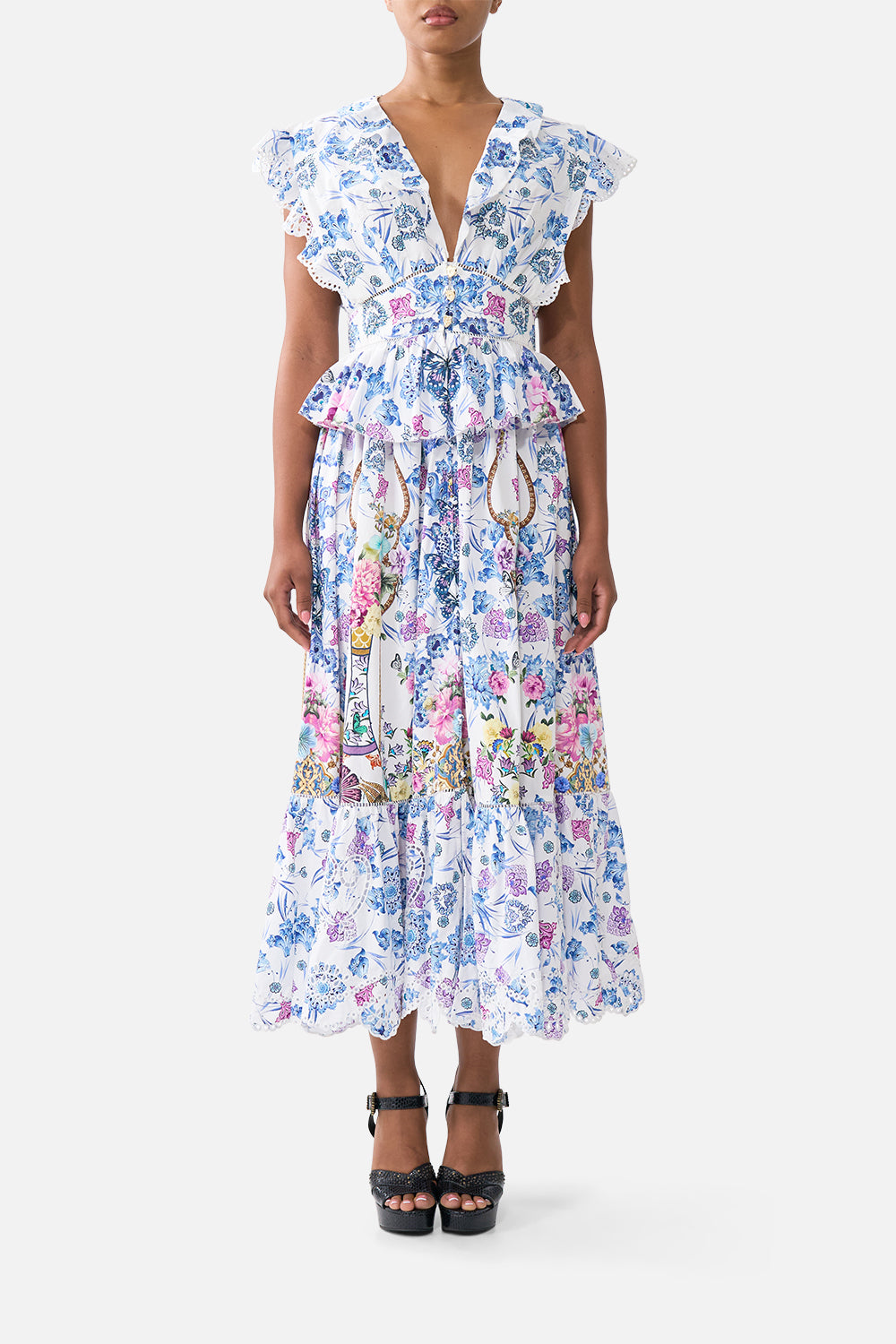 CAMILLA Waisted Midi Dress With Ruffle Details All About That Lace - Image 1