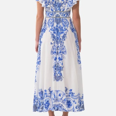 CAMILLA Waisted Midi Dress With Flutter Sleeve Ceramic Panoramic - Image 2