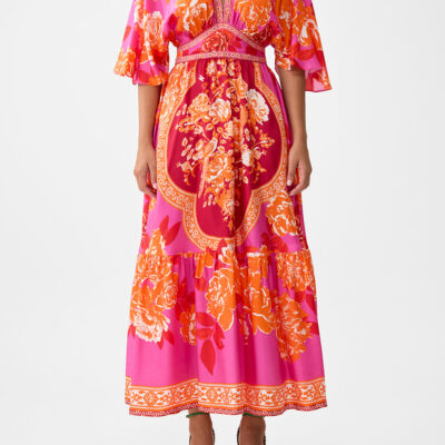 CAMILLA Waisted Dress With Hem Ruffle Tiles OF Türkiye - Image 1