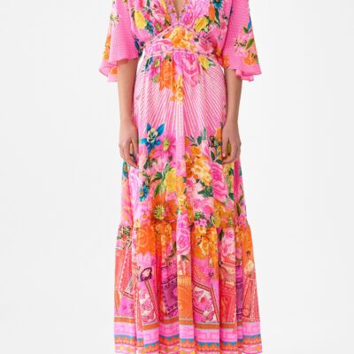 CAMILLA Waisted Dress With Hem Ruffle Illustration Nation - Image 1