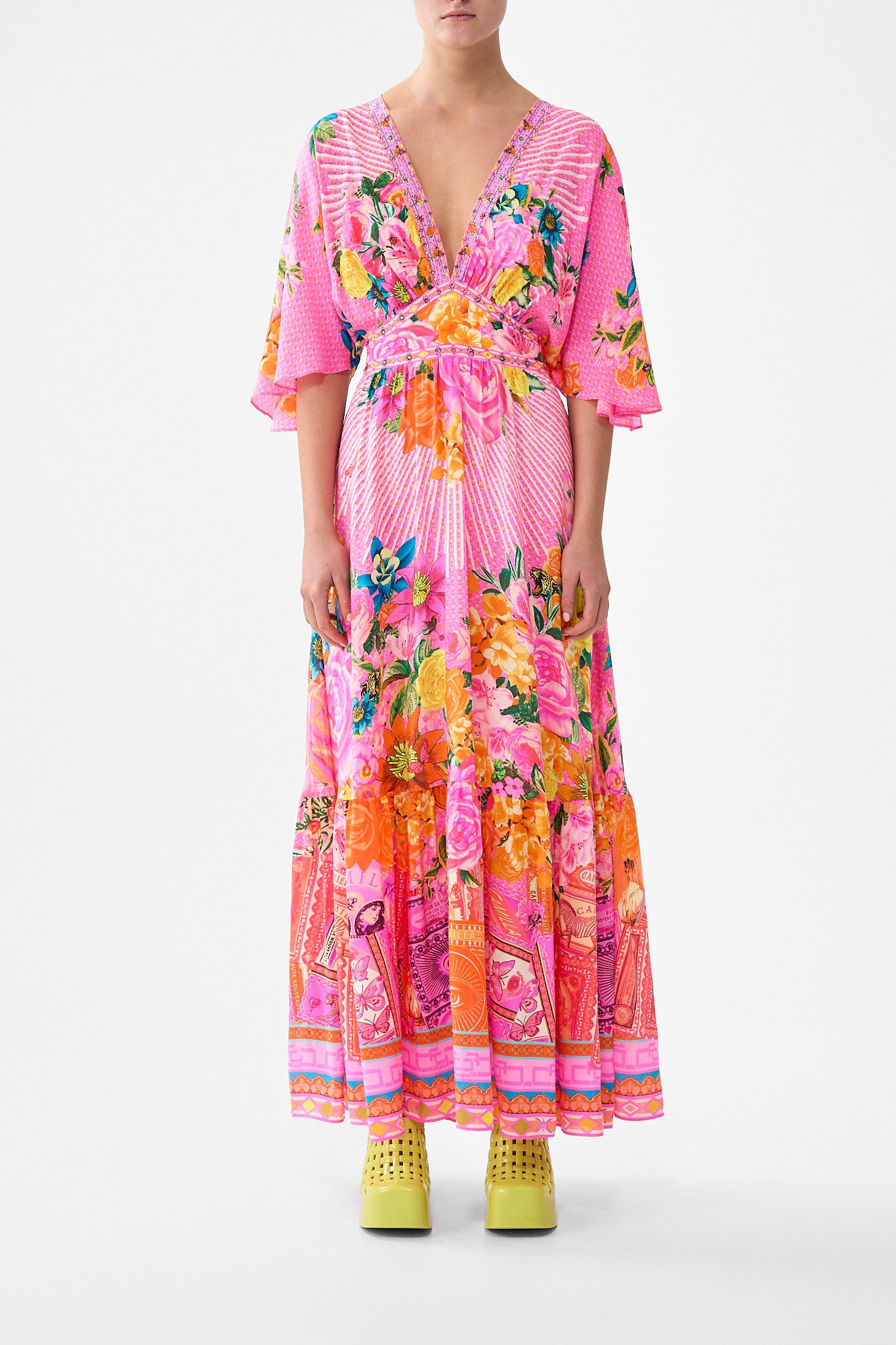 CAMILLA Waisted Dress With Hem Ruffle Illustration Nation - Image 1