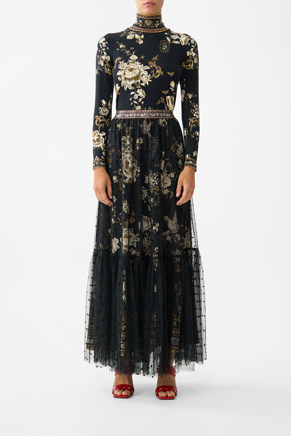 CAMILLA Waistband Ruffle Hem Skirt Flamenco Folklore - Image 1