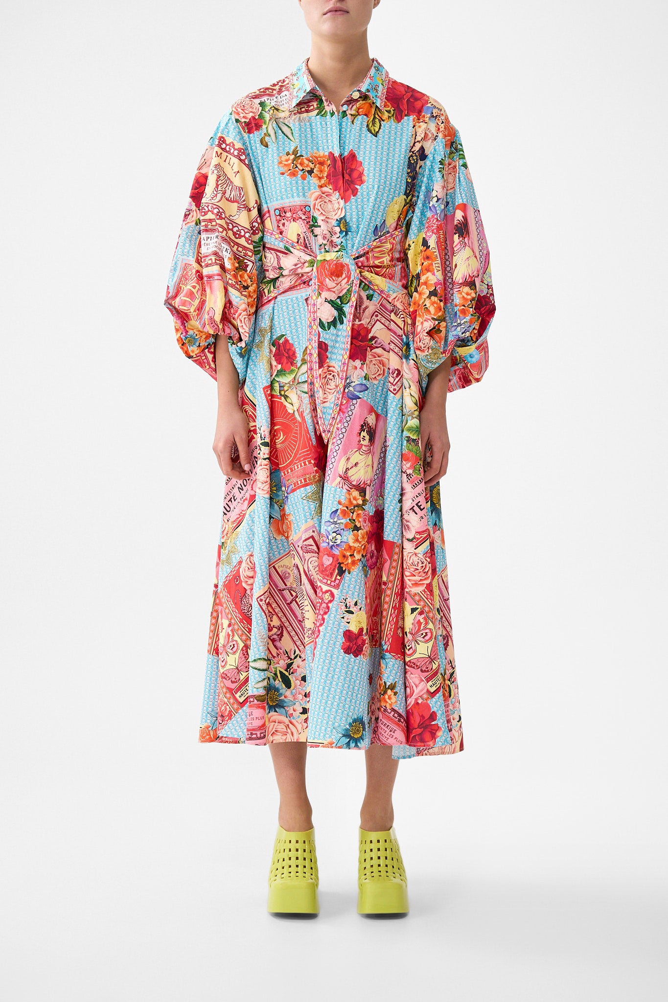 CAMILLA Waist Tie Shirt Dress With Bubble Sleeve Papers and Curious Capers - Image 1