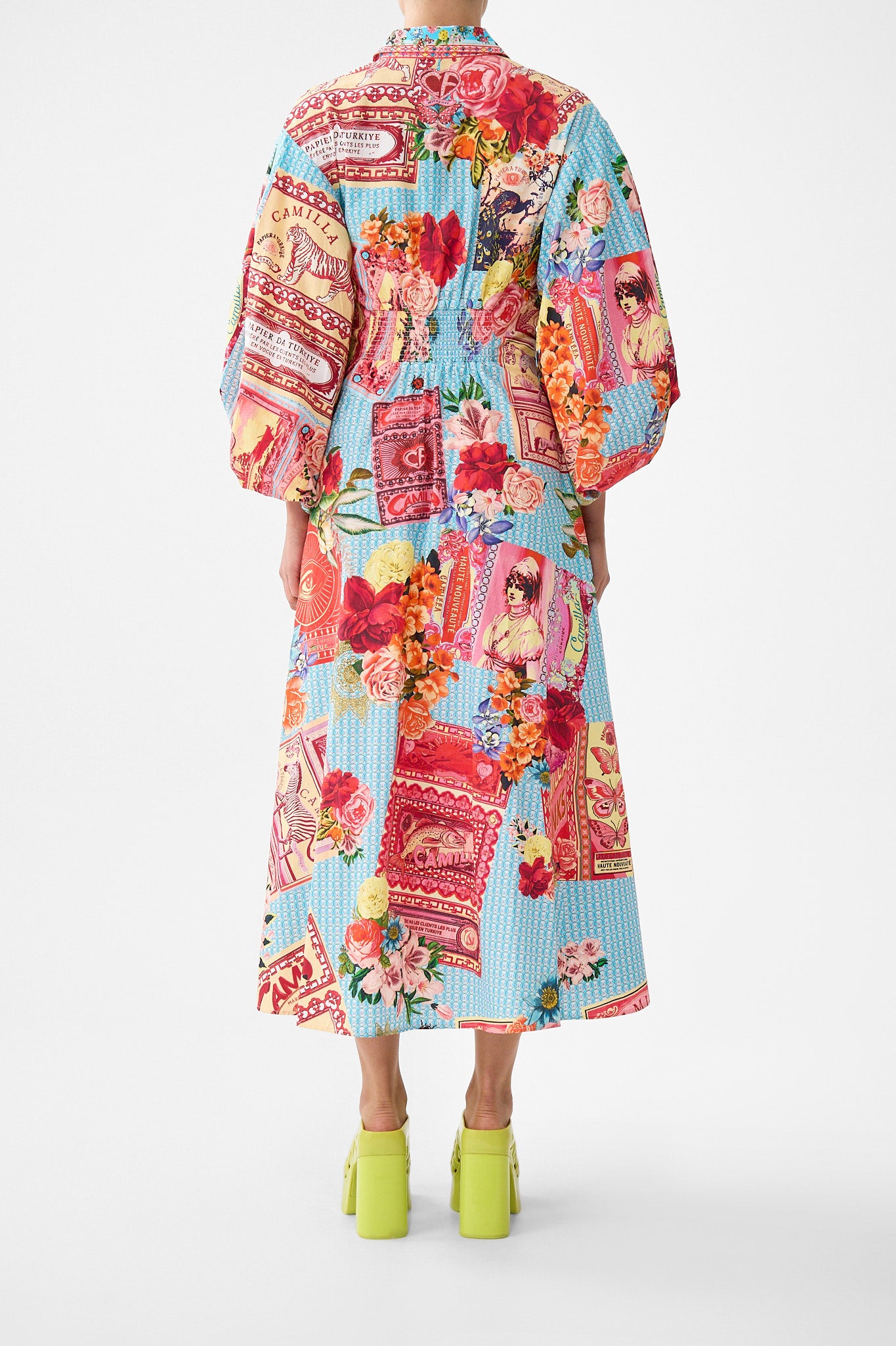 CAMILLA Waist Tie Shirt Dress With Bubble Sleeve Papers and Curious Capers - Image 2