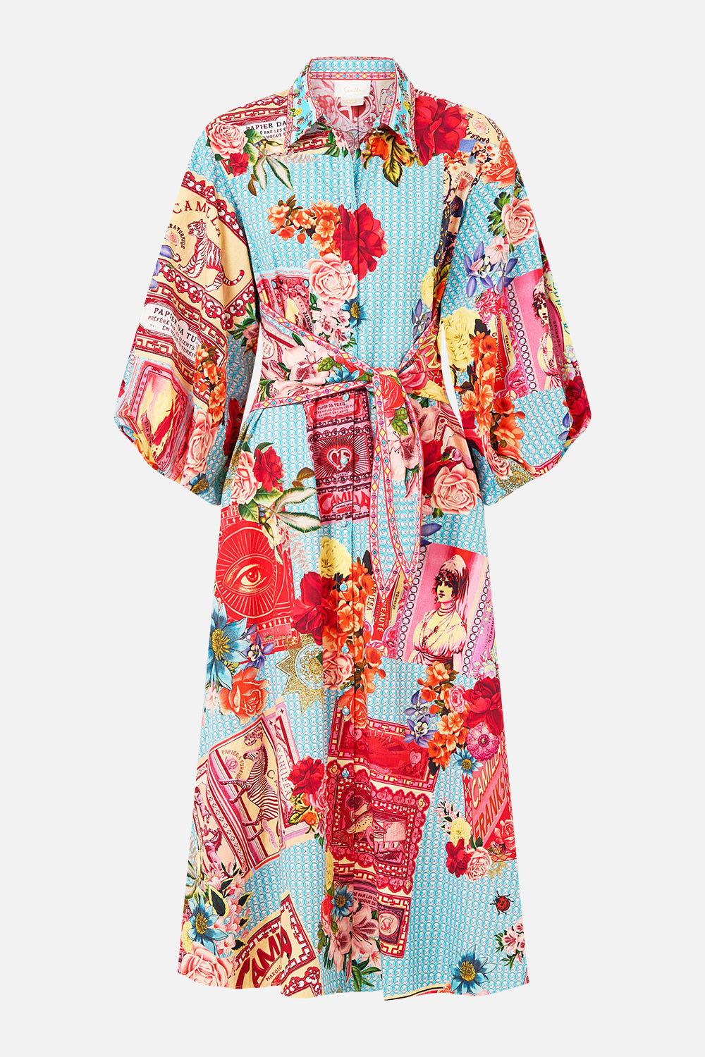CAMILLA Waist Tie Shirt Dress With Bubble Sleeve Papers and Curious Capers - Image 3