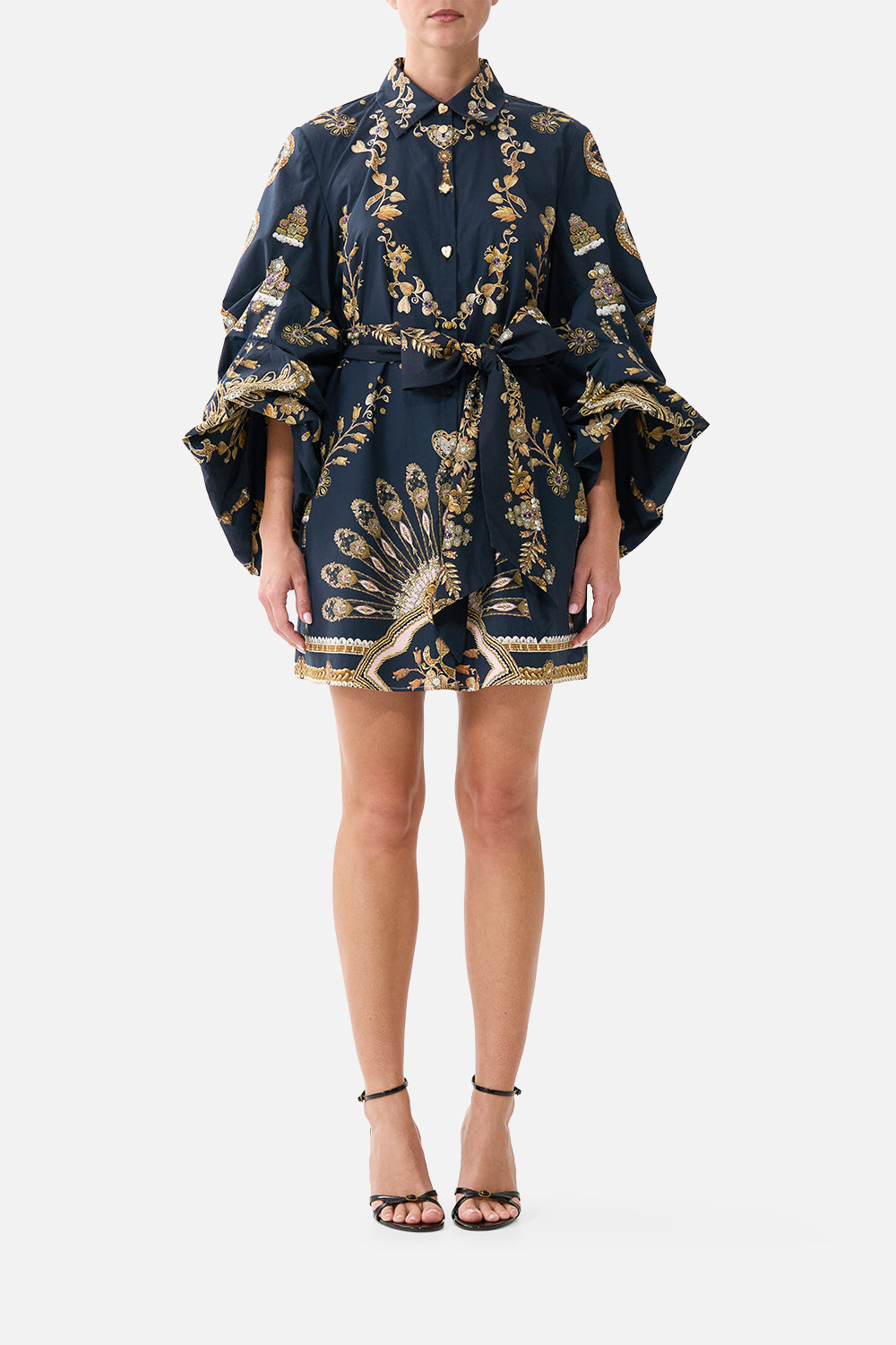 CAMILLA Volume Sleeve Shirt Dress With Tie Taurus Rising - Image 1
