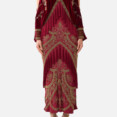 CAMILLA Velvet Plunge Neck Draped Shoulder Dress Call ME A Carriage - Image 1