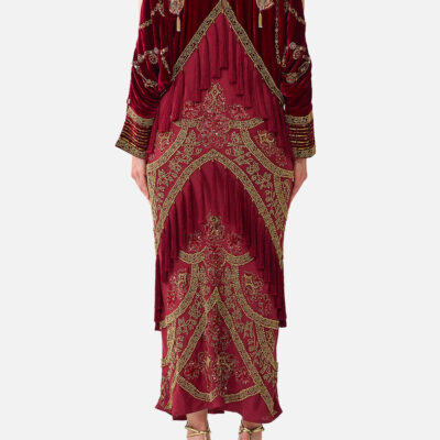 CAMILLA Velvet Plunge Neck Draped Shoulder Dress Call ME A Carriage - Image 2
