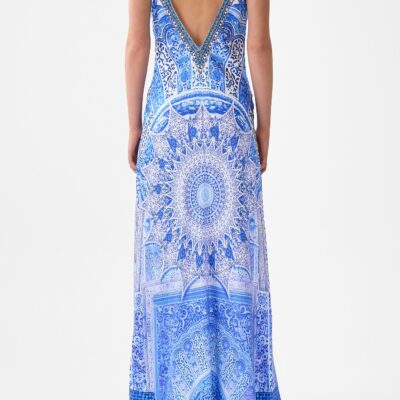 CAMILLA V-neck Long Bias Slip Dress With Train the Bosphorous - Image 2