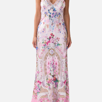 CAMILLA V-neck Long Bias Slip Dress With Train Palatial Pastels - Image 1